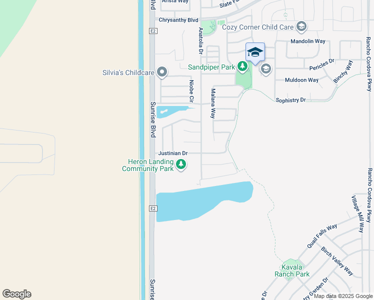 map of restaurants, bars, coffee shops, grocery stores, and more near 11763 Justinian Drive in Rancho Cordova