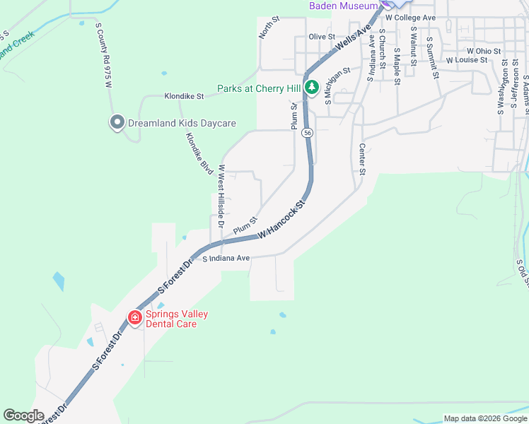 map of restaurants, bars, coffee shops, grocery stores, and more near 1102 Plum Street in French Lick