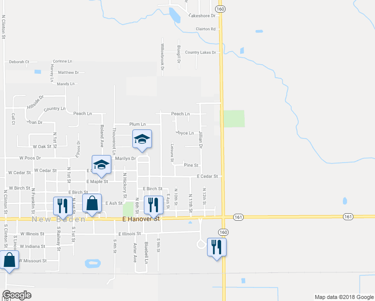 map of restaurants, bars, coffee shops, grocery stores, and more near 1007 Jessica Drive in New Baden