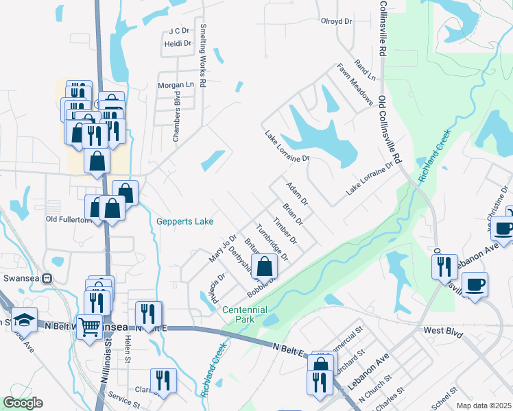 map of restaurants, bars, coffee shops, grocery stores, and more near 304 Turnbridge Drive in Swansea