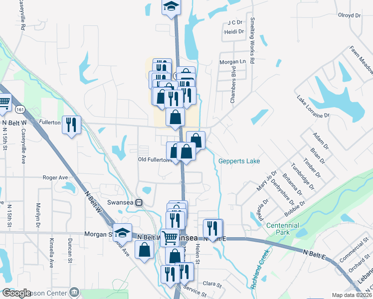 map of restaurants, bars, coffee shops, grocery stores, and more near 1814 North Illinois Street in Belleville