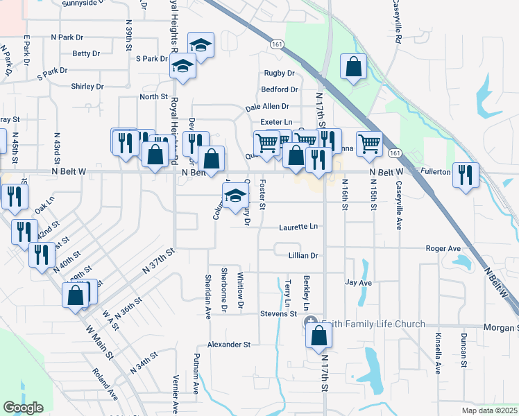 map of restaurants, bars, coffee shops, grocery stores, and more near 1905 Foster Drive in Belleville