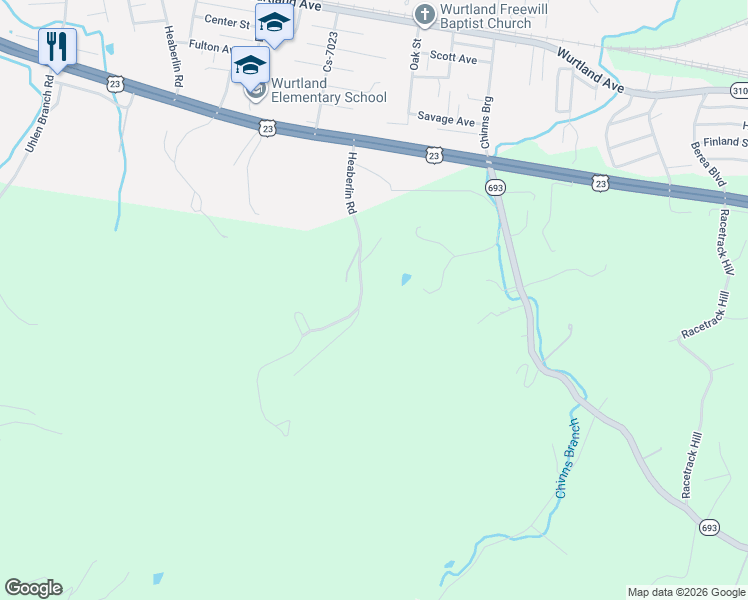 map of restaurants, bars, coffee shops, grocery stores, and more near 349 Heaberlin Road in Greenup
