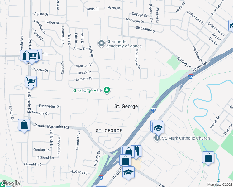 map of restaurants, bars, coffee shops, grocery stores, and more near 9023 Southview Lane in St. Louis