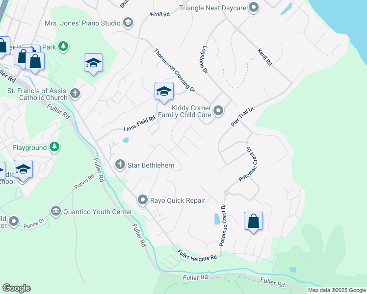 map of restaurants, bars, coffee shops, grocery stores, and more near 19003 Red Oak Lane in Triangle