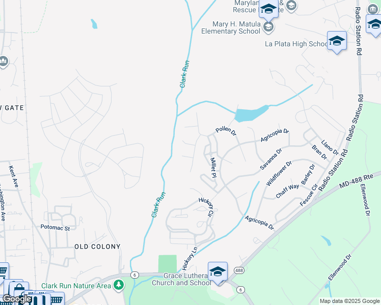 map of restaurants, bars, coffee shops, grocery stores, and more near 1043 Merry Elm Lane in La Plata