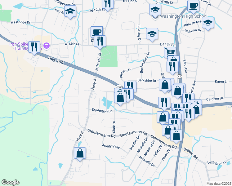 map of restaurants, bars, coffee shops, grocery stores, and more near 1913 Clark Drive in Washington