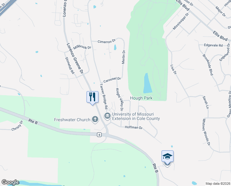 map of restaurants, bars, coffee shops, grocery stores, and more near 2315 Knight Valley Drive in Jefferson City