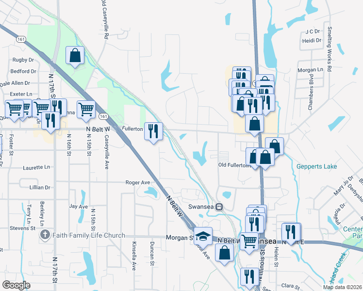 map of restaurants, bars, coffee shops, grocery stores, and more near 164 Pinedale Drive in Swansea