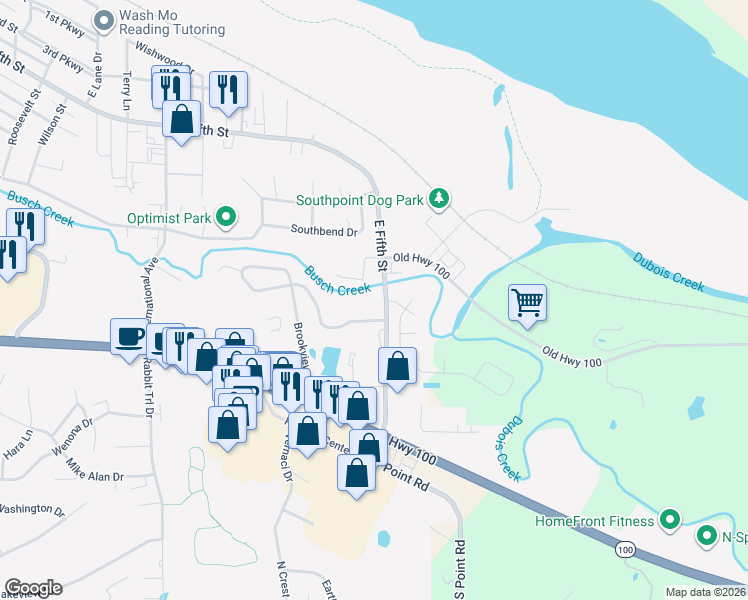 map of restaurants, bars, coffee shops, grocery stores, and more near 2490 East Fifth Street in Washington