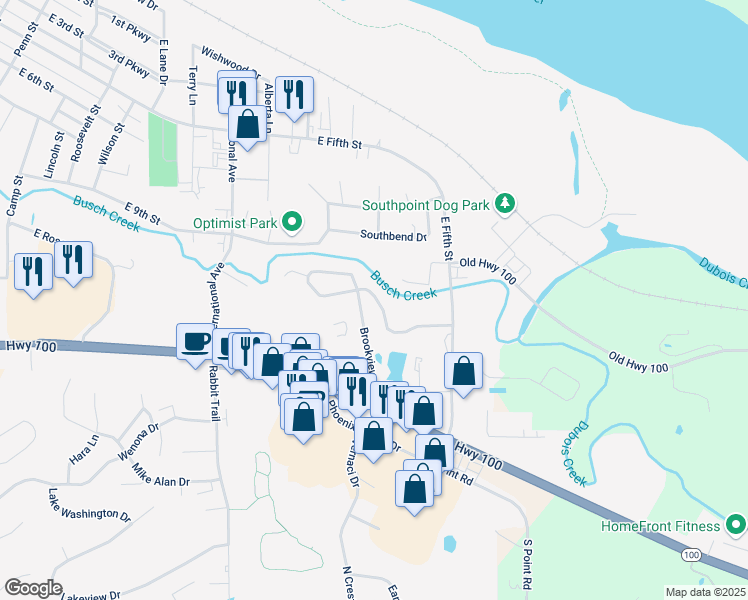 map of restaurants, bars, coffee shops, grocery stores, and more near 2301 Brookview Drive in Washington