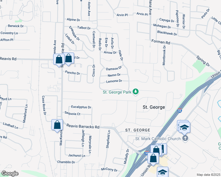 map of restaurants, bars, coffee shops, grocery stores, and more near 9210 Lemona Drive in Affton