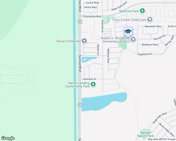 map of restaurants, bars, coffee shops, grocery stores, and more near 4470 Ruby Landing Way in Rancho Cordova
