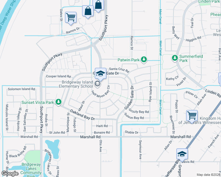 map of restaurants, bars, coffee shops, grocery stores, and more near 3055 Half Moon Bay Circle in West Sacramento