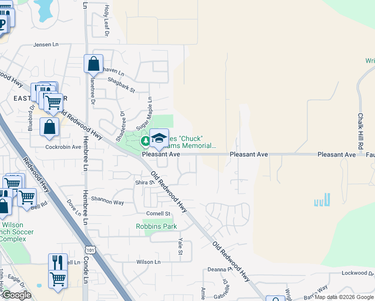 map of restaurants, bars, coffee shops, grocery stores, and more near 127 Pleasant Avenue in Santa Rosa