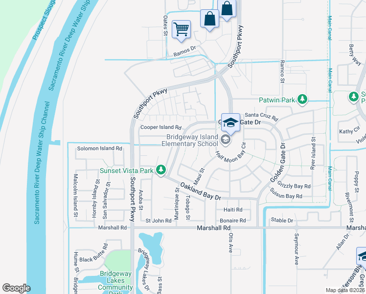 map of restaurants, bars, coffee shops, grocery stores, and more near 3515 Peter Island Road in West Sacramento