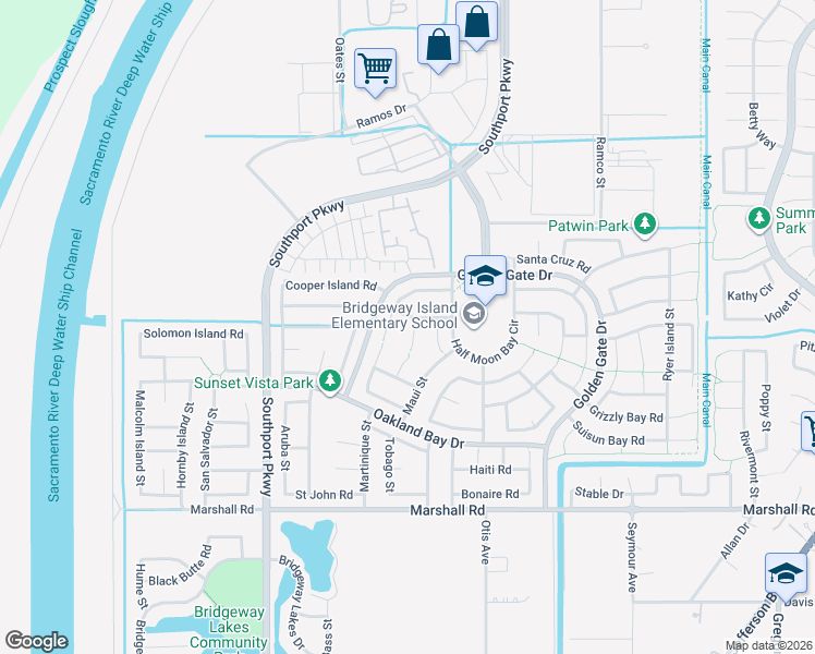 map of restaurants, bars, coffee shops, grocery stores, and more near 3060 Hawaii Court in West Sacramento