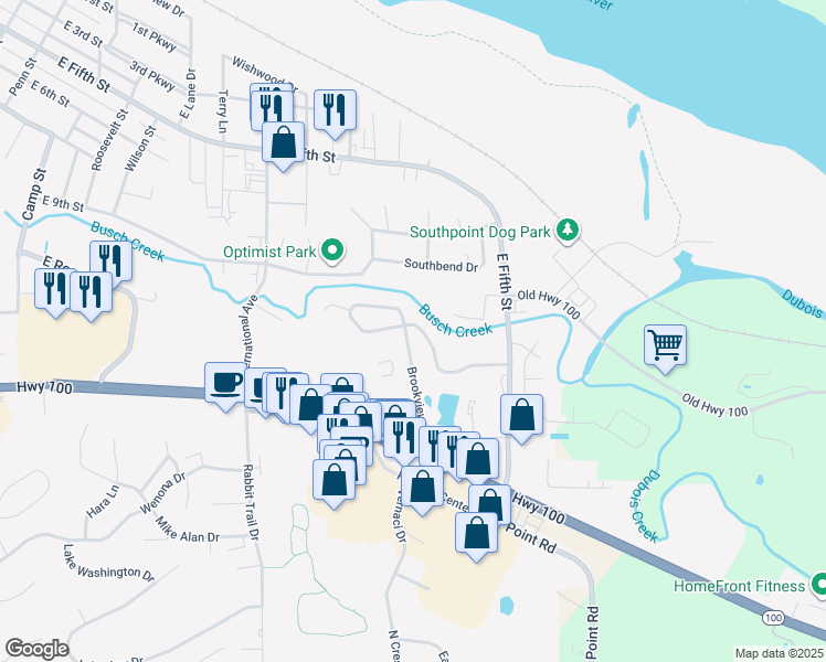 map of restaurants, bars, coffee shops, grocery stores, and more near 2301 Brookview Drive in Washington