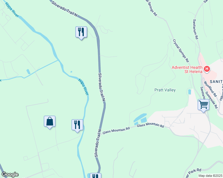 map of restaurants, bars, coffee shops, grocery stores, and more near 3428 Silverado Trail North in Saint Helena