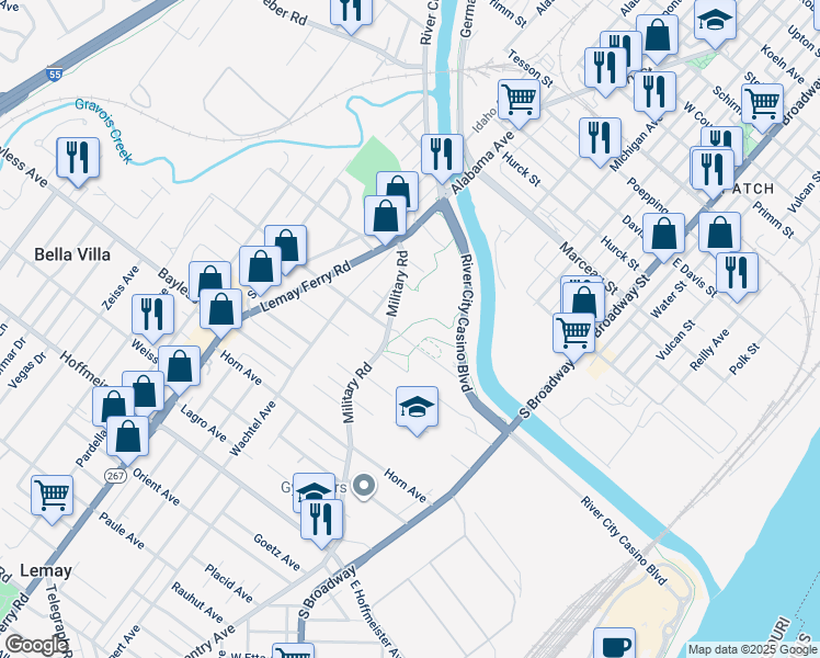map of restaurants, bars, coffee shops, grocery stores, and more near 249 Fannie Avenue in St. Louis