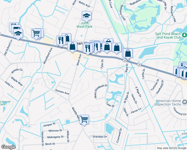 map of restaurants, bars, coffee shops, grocery stores, and more near 14 Morgans Turn in Ocean View