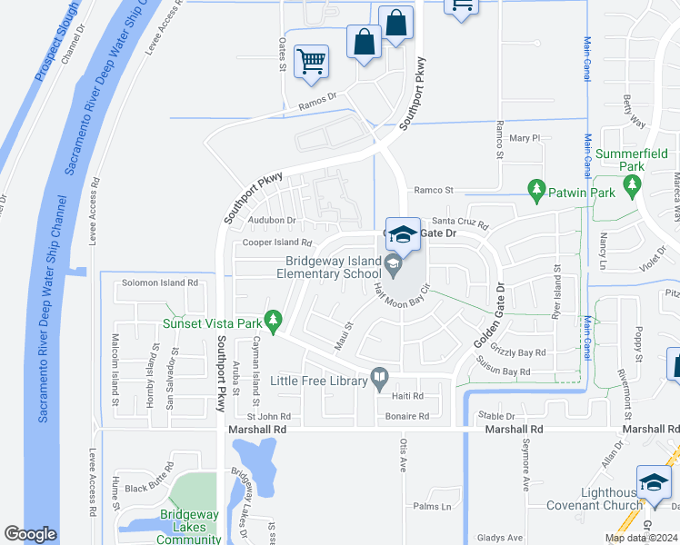 map of restaurants, bars, coffee shops, grocery stores, and more near 3060 Hawaii Court in West Sacramento