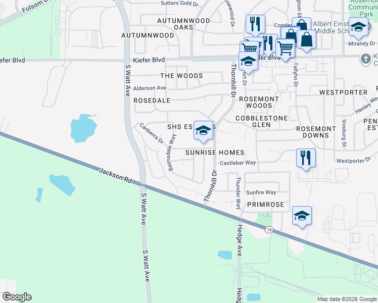 map of restaurants, bars, coffee shops, grocery stores, and more near 4001 Glen Innes Way in Sacramento