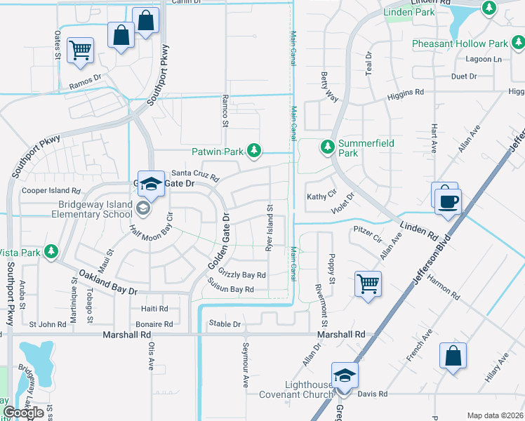 map of restaurants, bars, coffee shops, grocery stores, and more near 3052 Sherman Island Road in West Sacramento