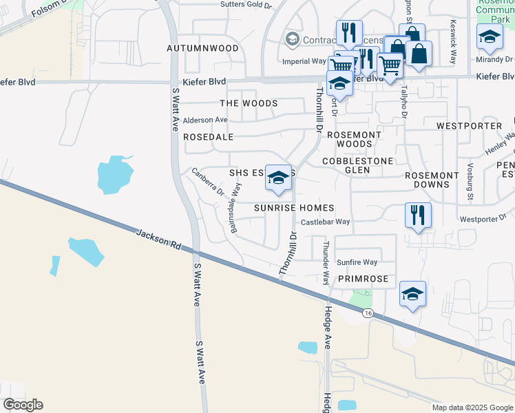 map of restaurants, bars, coffee shops, grocery stores, and more near 4001 Glen Innes Way in Sacramento