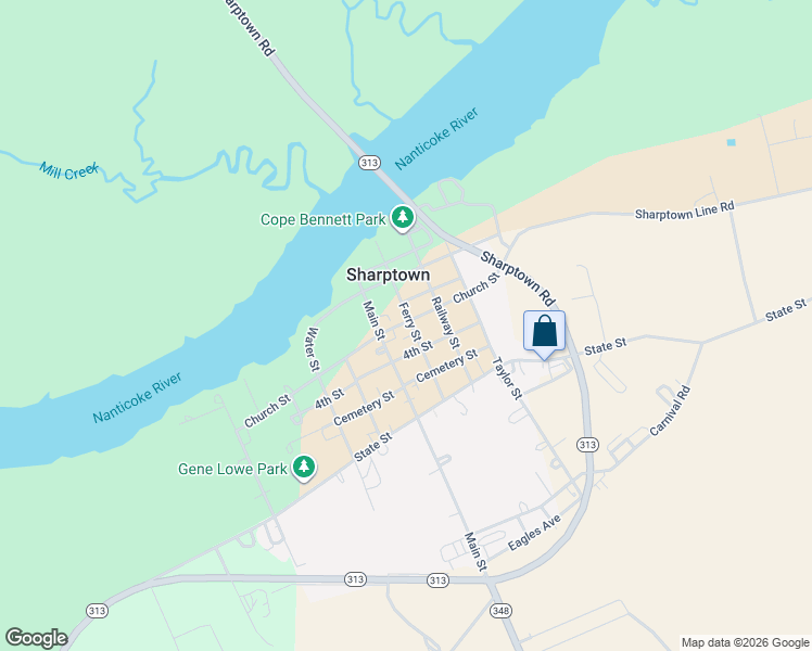 map of restaurants, bars, coffee shops, grocery stores, and more near 402 Ferry Street in Sharptown