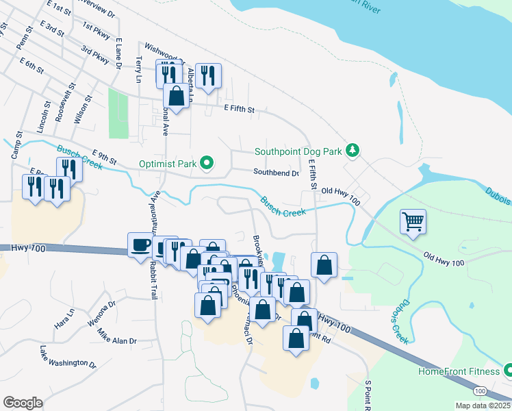 map of restaurants, bars, coffee shops, grocery stores, and more near 2301 Brookview Drive in Washington