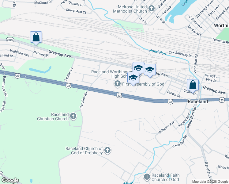 map of restaurants, bars, coffee shops, grocery stores, and more near 8034 North Street in Raceland