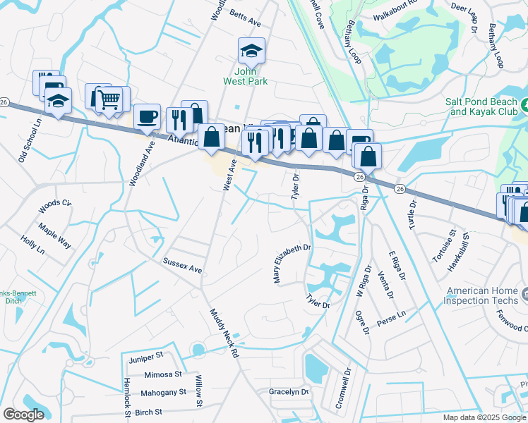 map of restaurants, bars, coffee shops, grocery stores, and more near 14 Morgans Turn in Ocean View
