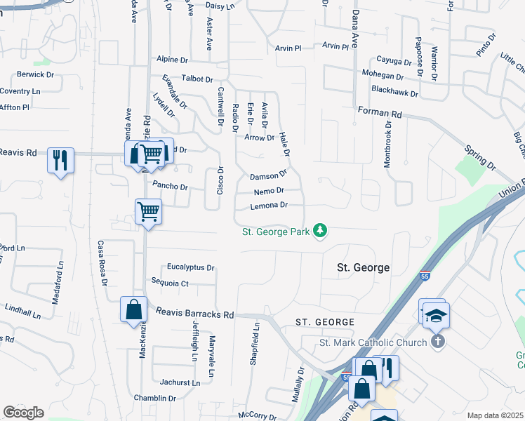 map of restaurants, bars, coffee shops, grocery stores, and more near 9210 Lemona Drive in Affton
