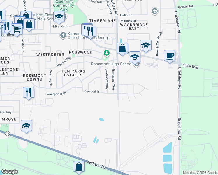 map of restaurants, bars, coffee shops, grocery stores, and more near 4329 Leafmont Way in Sacramento