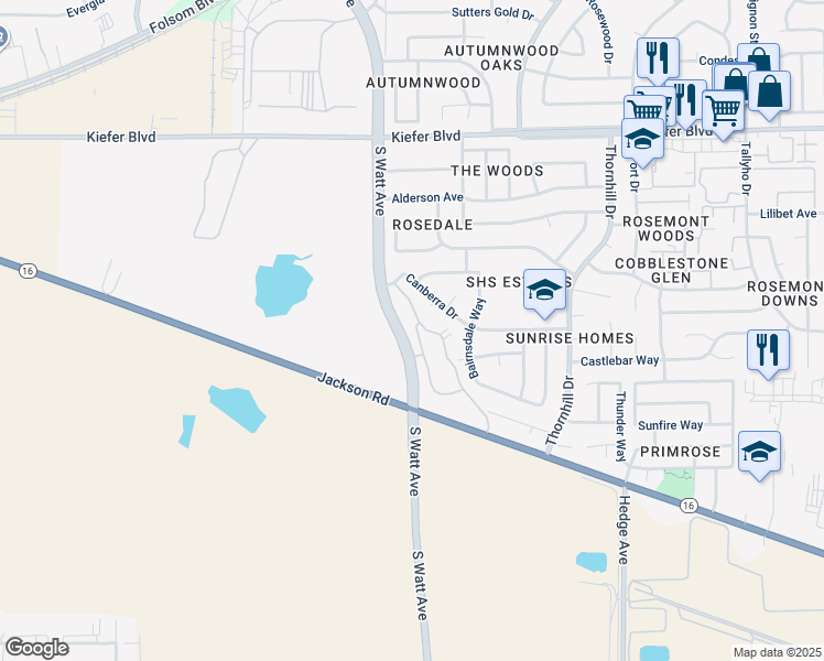 map of restaurants, bars, coffee shops, grocery stores, and more near 4087 South Watt Avenue in Sacramento