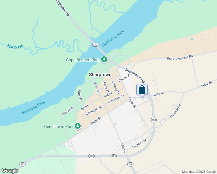 map of restaurants, bars, coffee shops, grocery stores, and more near 402 Ferry Street in Sharptown