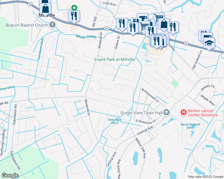 map of restaurants, bars, coffee shops, grocery stores, and more near 38626 Butternut Hickory Way in Ocean View