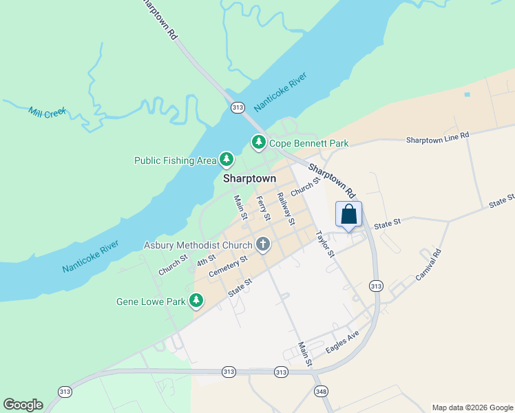map of restaurants, bars, coffee shops, grocery stores, and more near 402 Ferry Street in Sharptown