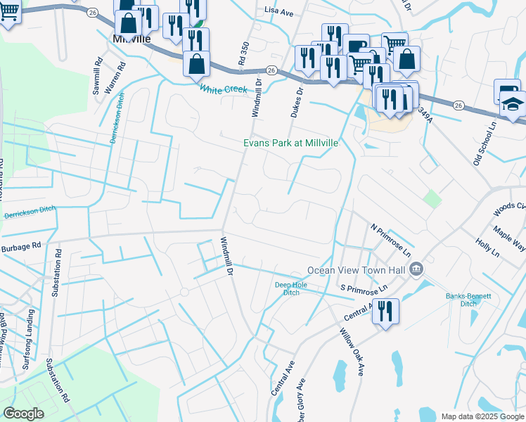 map of restaurants, bars, coffee shops, grocery stores, and more near 37002 Red Cedar Loop in Sussex County