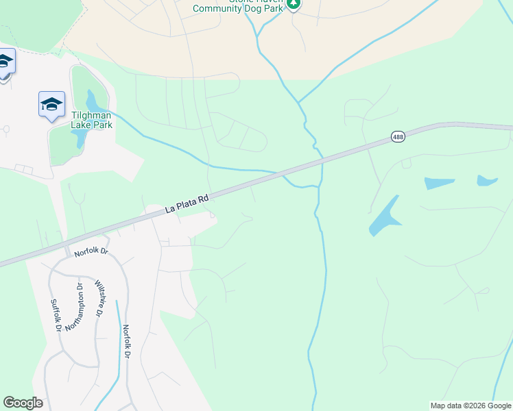 map of restaurants, bars, coffee shops, grocery stores, and more near 10941 La Plata Road in La Plata