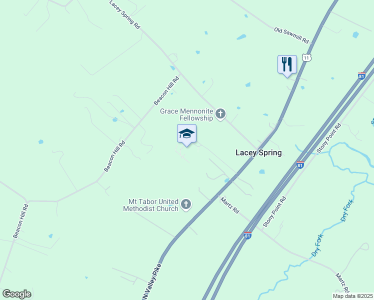 map of restaurants, bars, coffee shops, grocery stores, and more near 8621 North Valley Pike in Harrisonburg