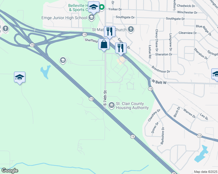 map of restaurants, bars, coffee shops, grocery stores, and more near 1744-1776 Westfield Plaza Parkway in Belleville