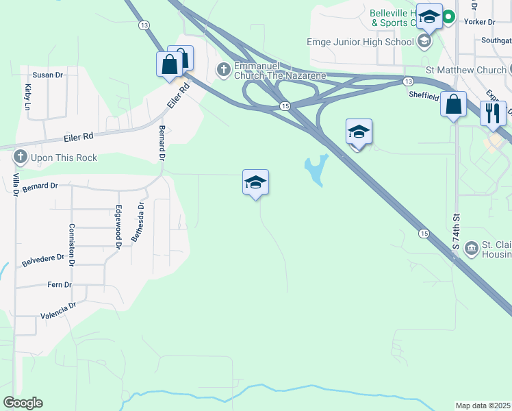 map of restaurants, bars, coffee shops, grocery stores, and more near 250 Illini Drive in Belleville