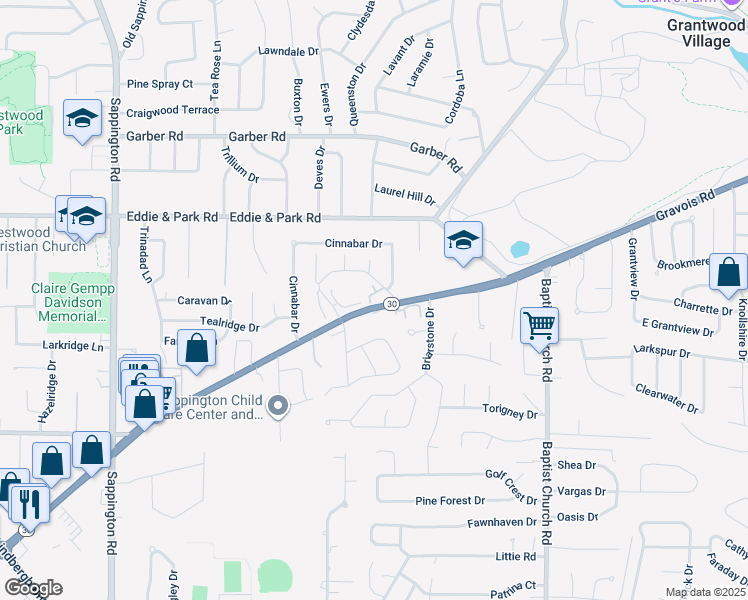 map of restaurants, bars, coffee shops, grocery stores, and more near 11148 Gravois Road in Sappington