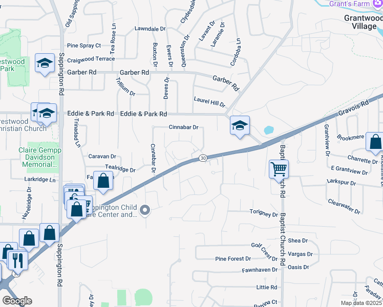 map of restaurants, bars, coffee shops, grocery stores, and more near 11148 Gravois Road in Sappington