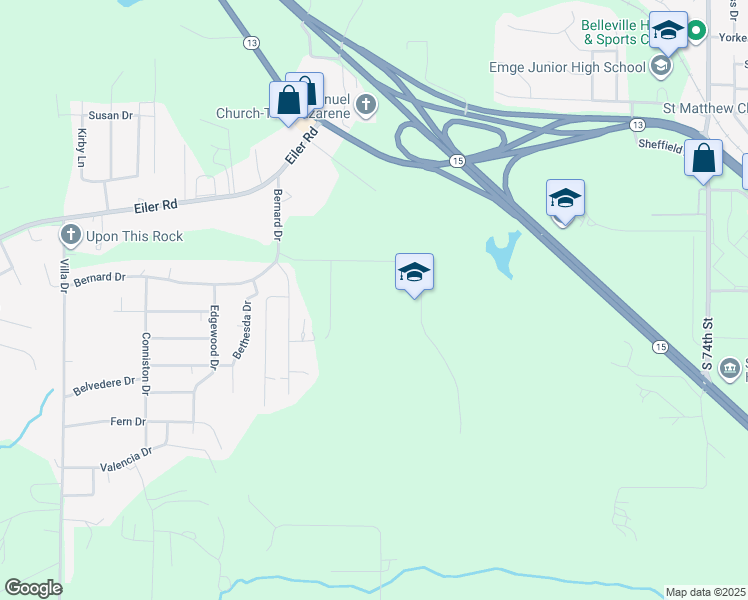 map of restaurants, bars, coffee shops, grocery stores, and more near 250 Illini Drive in Belleville