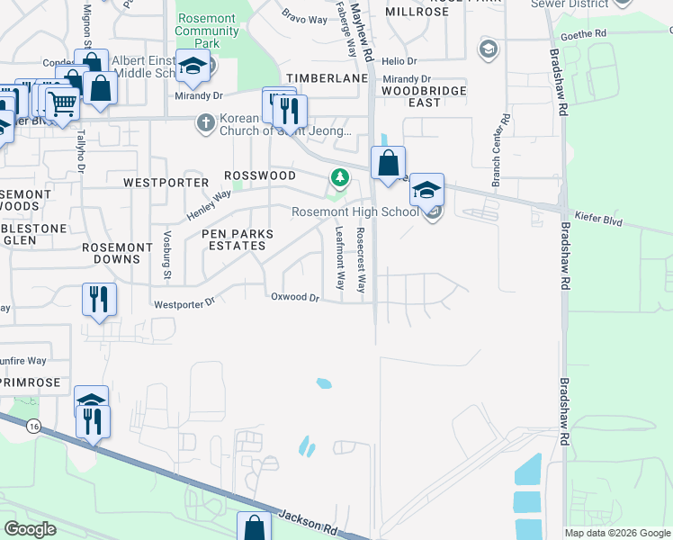 map of restaurants, bars, coffee shops, grocery stores, and more near 4329 Leafmont Way in Sacramento