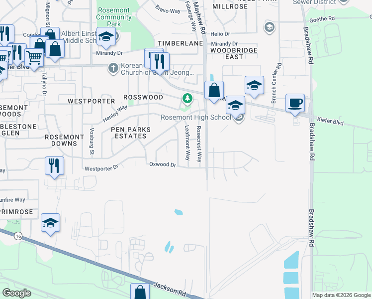 map of restaurants, bars, coffee shops, grocery stores, and more near 4329 Leafmont Way in Sacramento