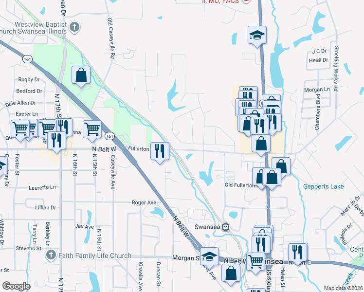 map of restaurants, bars, coffee shops, grocery stores, and more near 164 Pinedale Drive in Swansea